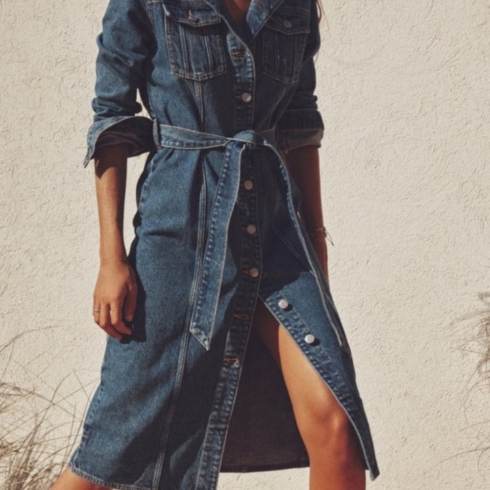 Zara Belted Button Front Denim Dress XS - Picture 2 of 15